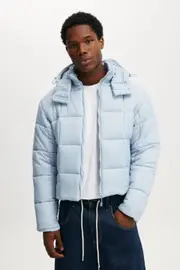 [Cotton On Men] Cotton On Men - Cropped Puffer Jacket - Light blue M LIGHT BLUE