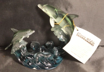Clear Blue Dolphin Candle Holder Statue Figurine