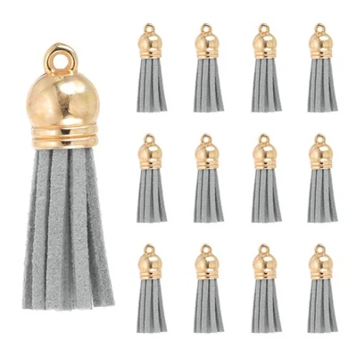 30Pcs Leather Tassels 1.5" Faux Leather Suede Keychain for DIY Gray