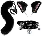 [Wovella] Cat Ears and Wolf Fox Tail Role Play Costume Faux Fur Headband Leather Neck Collar Halloween Accessories