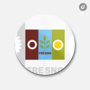 Fresno City Flag | 4'' X 4'' Round Decorative Magnet