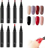 Nail Polish Pens, 8 Colors 5ml One Step DIY Nail Gel Pen, Manicure Pedicure Nails Varnish Pens, Nails Art Drawing Pen for Home Salon
