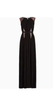 NWT BCBG MAXAZRIA BLACK STEHLA LACE-BLOCKED JERSEY GOWN SIZE 6