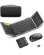 Foldable Bluetooth Keyboard and Mouse, Folding Keyboard Mouse Combo 2.4G+Dual BT