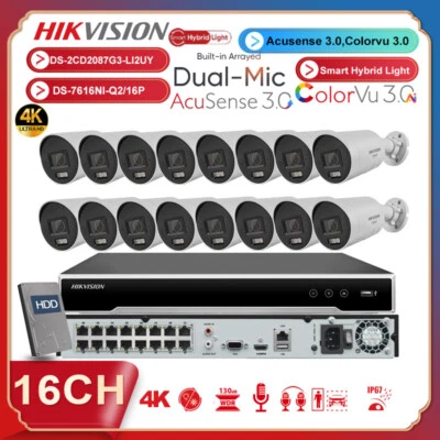 Hikvision 4k 16ch 16POE CCTV System 8MP Acusense 3.0 Smart ColorVu 3.0 IP Camera