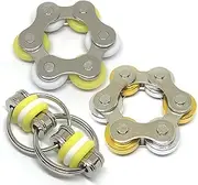 Fidget Flippy Roller Chain Toys with Metal and Silicone Rings - Stress Relief Perfect for ADHD, ADD, Anxiety in Office, School Stocking Stuffers Gifts (Yellow, White)