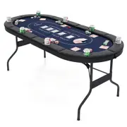 Costway 8-Player Poker Table Foldable Card Board Portable Game Table w/8 Cup Holders Blue
