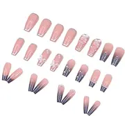 Bow Press on Nails, Long Press on Nails with Pearl Chain, Manicure Stickers, Homemade Fake Fingertip, French Style, Glue on False Accessories for Kids