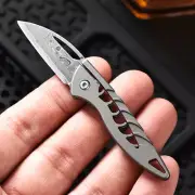 Damascus Blade Pocket Folding Knife Titanium Handle Portable Outdoor Camping EDC