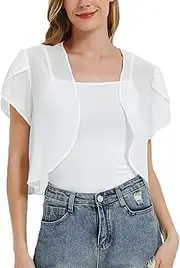 [BALAYSIER] Bolero Women's Festive Short Sleeve Chiffon Bolero Jacket Summer Jacket for Evening Dress Transparent Open Cardigan