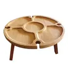 Wooden Folding Picnic Table with Wine Glass Holder - Portable Wine Glass2752