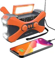 Emergency Weather Radio AM/FM/NOAA Hand Crank Solar Radio with SOS Alarm Battery Operated 2000mAh Power Bank for Emergency Phone Charge