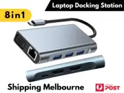 8in1 Laptop Docking Station Type-C Dual HDMI Adapter USB-C Triple Display SYD