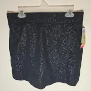 NWT ORVIS Skort Black Rose Embossed Skirt M Pull On Inner Short Golf Comfort