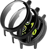 [2 Pack] T Tersely Tempered Glass Screen Protector Case for Garmin Vivoactive 5,Full Cover Hard PC Slim Scratch Resistant Bumper Protective with Tempered Glass Screen Protector for Vivoactive 5
