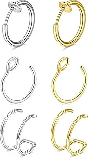 [MODRSA] Fake Nose Stud Fake Nose Ring Stud Fake Nose Piercing Fake Lip Ring Fake Earrings Stud Silver Gold Fake Cartilage Helix Earring Clip on Earring Hoop Fake Eyebrow Ring Fake Bridge Piercing