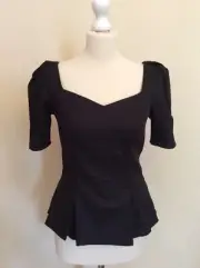 BNWT WAREHOUSE BLACK OPEN BACK SHORT PUFF SLEEVED FITTED TOP SIZE 10