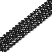 Natural Black Tourmaline Faceted Coin Beads Size 8mm 15.5'' Strand