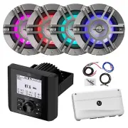 Marine Bluetooth Receiver, 4x 6.5" 300W LED Titanium Speakers, Amplifier w/Kit