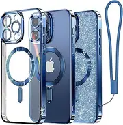 Meifigno Candy Mag Series Case Designed for iPhone 15 Pro Max, [Compatible with MagSafe][Glitter Card & Wrist Strap] Full Camera Lens Protection Designed for iPhone 15 ProMax Case Wome,Deep Blue