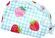 [WOSHJIUK] Working Hat 2 Pack Scrub Caps for Women,Strawberry Stripe Plaid Pattern,Tie Back Cap Adjustable Scrub Hat