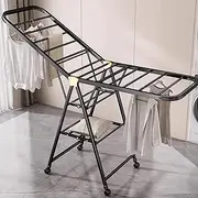 Foldable Clothes Drying Rack, 3-Tier Large Carbon Steel Laundry Drying Stand with Adjustable Wings, Indoor Outdoor Collapsible Cloth Dryer for Clothes, Bedding & Shoes, with 4 Castors
