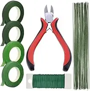 Floral Tape and Floral Wire Arrangement Tools Kit with Wire Cutter 26 Gauge Stem Wire and 22 Gauge Paddle Wire for Bouquet Stem Wrap Florist