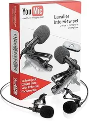 YouMic - 2 Dual Mini Lavalier Lapel Mics with Clip for Phone, iPhone Microphone for iOS, Android, PC, Laptop, Video, Vlogging