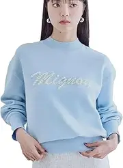 [VIS] (ビス) Bis Women's Knit Pullover, Anti-Static, Washable, Sweat-Like Pearl Logo Knit, Sax (48), Free Size