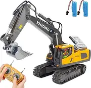 Mocethoa 11 Channel RC Excavator Toy - 1/20 Scale Rechargeable Metal Shovel Remote Control Excavator Construction Tractor Vehicles with Lights Sounds 2.4Ghz Transmitter for Boys Girls Kids