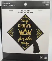 My Crown For The Day Graduation Cap Decorative Stickers 14pc Gold Glitter