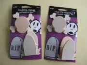 Spooky Plaid Wood Clip Magnets Paintable - 2 Skull & Crossbones and 2 Gravestone
