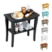 Bamboo Shower Bench Stool with Storage Shelf, Waterproof Shower Chair Spa Black