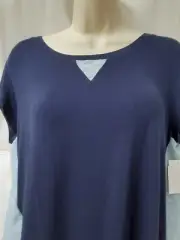 Anthropologie Bordeaux Navy Blue/Sky Blue,Hi Low Short Sleeve Tunic Blouse Sz M.