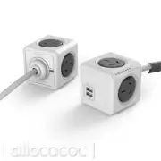 ALLOCACOC PowerCube 4 Outlet Extended USB Surge Protector with 2 USB Ports - 3m