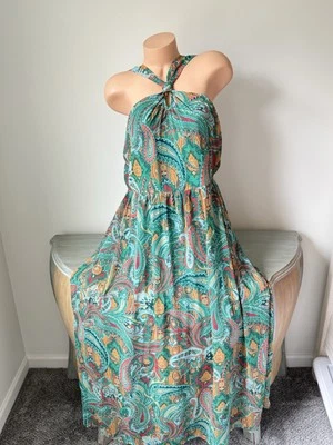 Maurices Maxi Halter Dress Paisley Flowy Chiffon Lined Sleeveless XL Green NWT