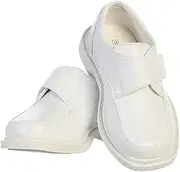 [Lito] Boys Matte Dress Shoes w/Hook and Loop Fastener Strap - Black White