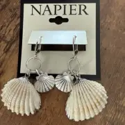 NEW NWT Napier Pretty Silver Tone Seashell Drop Earrings