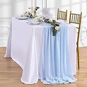 QueenDream 10Ft Sky Blue Sheer Table Runner for Wedding Decor Boho Party Bridal Shower Home Table Decorations
