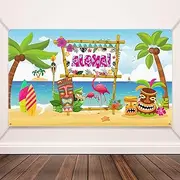 Happy Birthday Party Backdrop Banner Extra Large Fabric Flag Photography Background Photo Booth for Baby Shower Birthday Party Decor, 72.8 x 43.3 Inch (Hawaiian Aloha)