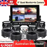 9" Quad Split Rear View Monitor + 4PIN Reversing Camera System for Truck Trailer