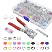 200 Sets Snaps Fasteners Kit 9.5mm 10 Colors Metal Prong Ring Button Hollow a...
