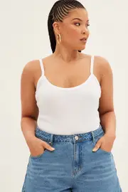 White Singlet Top Scoop Neck