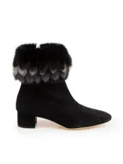 Black Suede Fur Trim Ankle Boots