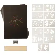 Color Scratch Kit for Kids with Rainbow Paper, Styluses, Stencils (118 Pcs Set)
