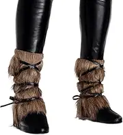 [Satisyo] Viking Costume for Adults Furry Leg Warmers Wrap Faux Fur Medieval Fuzzy Leg Gaiters Boot Covers Warrior Shin Guards Cosplay Accessory, Classic Brown, 11.8 inch long, Classic Brown, 11.8 inch