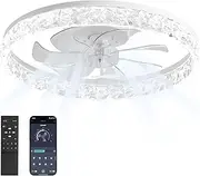 USOR 50CM Ceiling Fans with Lights -Flush Mount Ceiling Fan with Lights, Ceiling Fans with Lights and Remote（APP）, Stepless Color Temperature Change and 6 Speeds, Modern Ceiling Fans for Bedroom