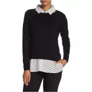 NWT Adrianna Papell Womens Plus Size 1X Polka Dot Mixed Media Tunic Sweater NEW