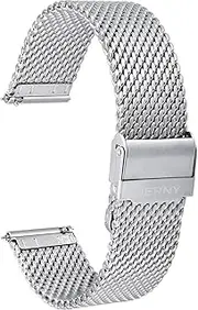 [BERNY] Stainless Steel Mesh Watch Band for Mens Women Quick Release Adjustable Milanese Watch Straps Thick Heavy Duty Metal Bracelet with Safty Clasp Black Silver 18mm 20mm 22mm 24mm