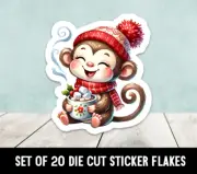 Monkey With Cocoa Adorable Die Cut Stickers Happy Mail - Set of 20